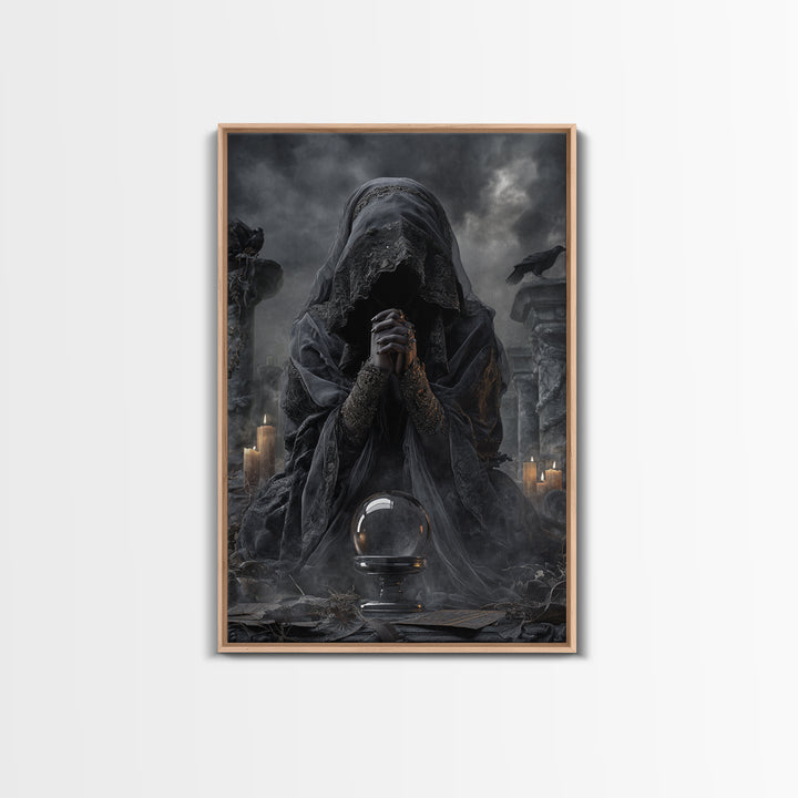 The Midnight Fortune Teller, Vertical Wall Art, Dark Halloween Decor, Canvas Print, Halloween Wall Decor, Gothic Home Decor