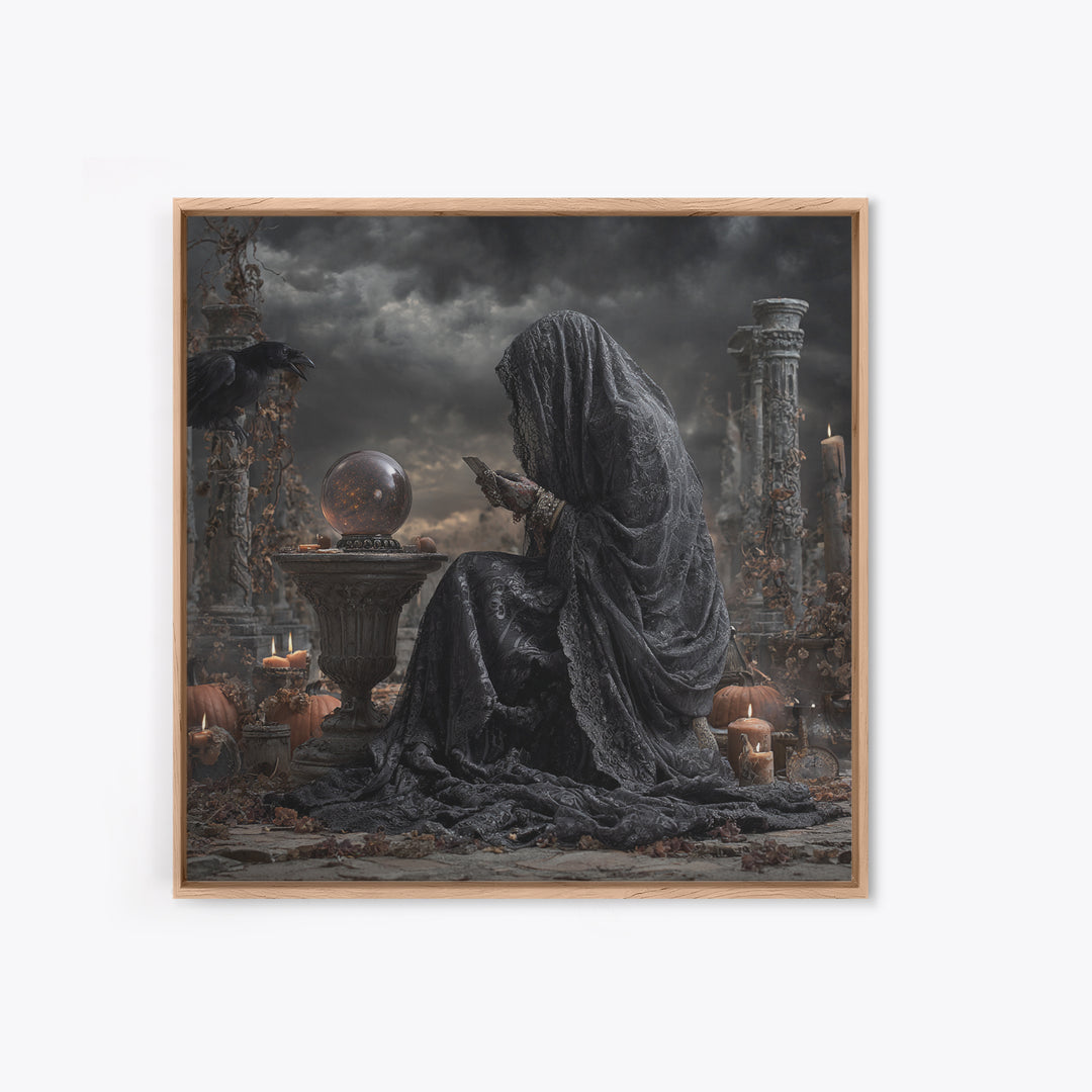 The Midnight Fortune Teller, Square Wall Art, Gothic Horror Wall Art, Framed Canvas Print, Halloween Wall Decor, Gothic Home Decor