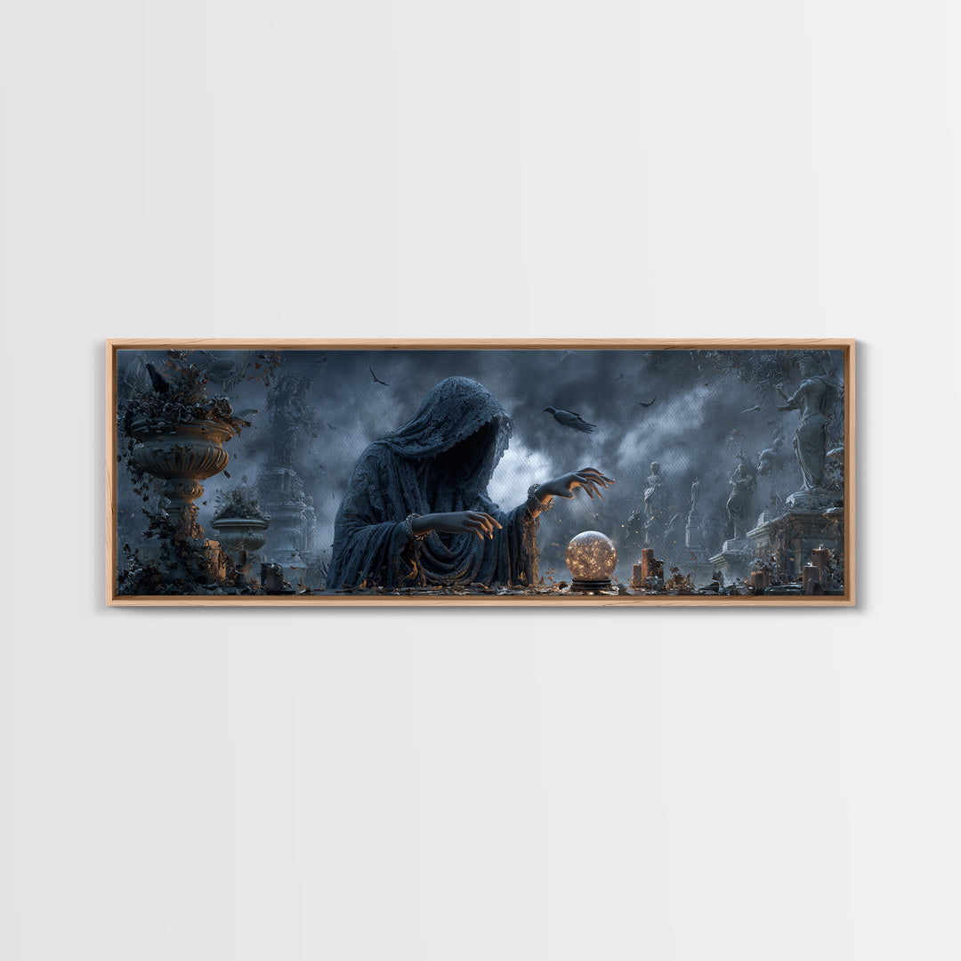 The Midnight Fortune Teller, Extra Wide Wall Art, Spooky Home Decor, Canvas Print, Halloween Wall Decor, Gothic Home Decor, Dark Fantasy Art