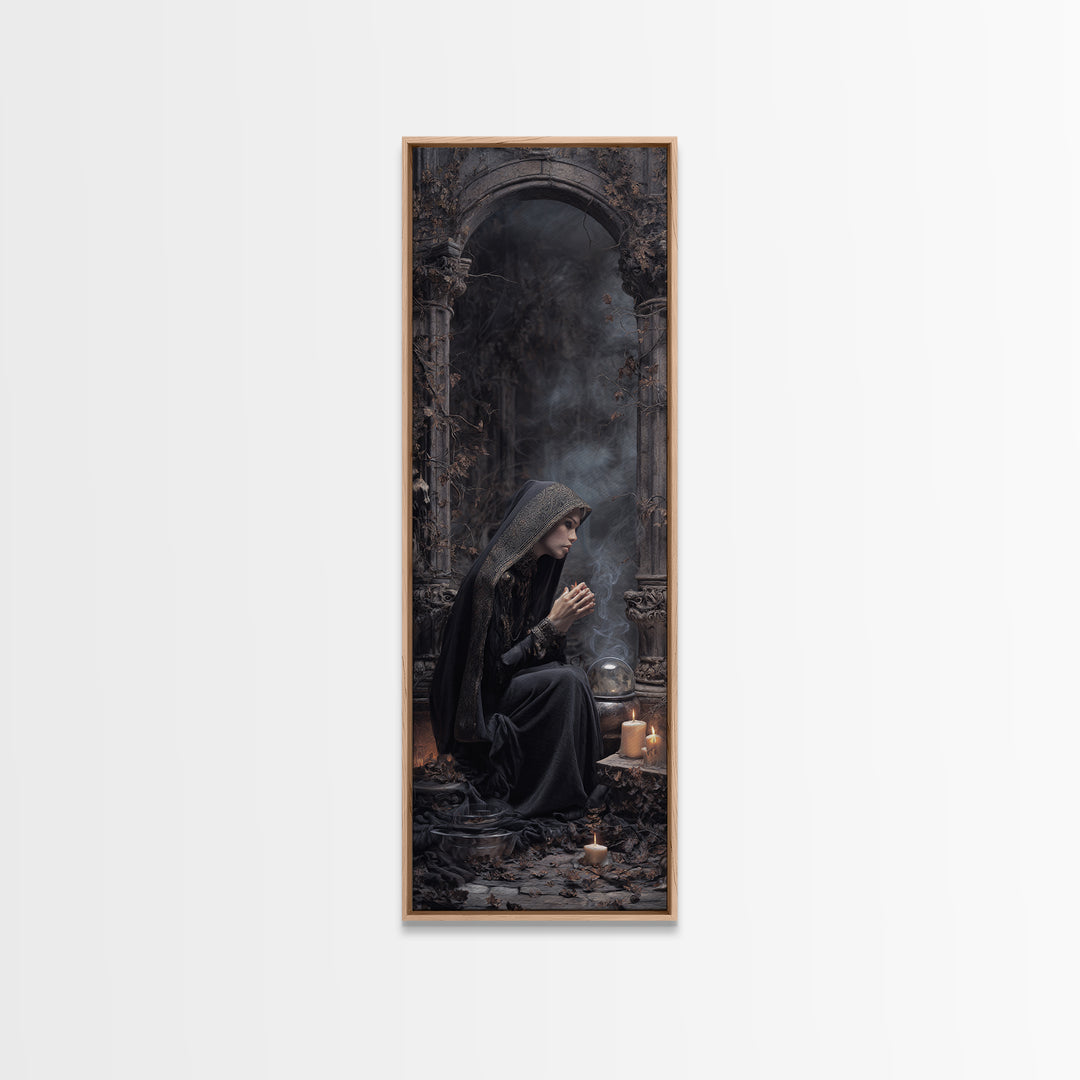 The Midnight Fortune Teller, Tall Narrow Wall Art, Dark Fantasy Wall Art, Canvas Print, Halloween Wall Decor, Gothic Home Decor