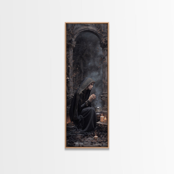 The Midnight Fortune Teller, Tall Narrow Wall Art, Dark Fantasy Wall Art, Canvas Print, Halloween Wall Decor, Gothic Home Decor