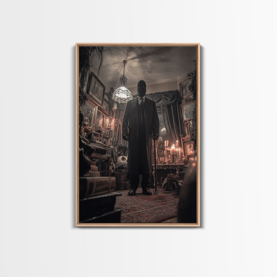 The Sinister Undertaker, Vertical Wall Art, Haunted Gothic Art, Framed Canvas Print, Halloween Wall Decor, Gothic Home Decor