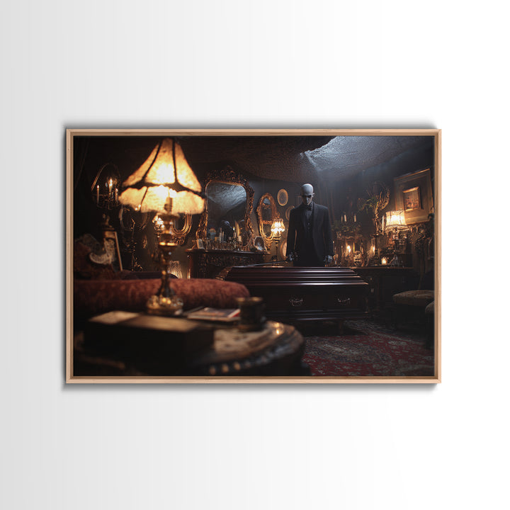 The Sinister Undertaker, Landscape Wall Art, Gothic Horror Wall Art, Framed Canvas Print, Halloween Wall Decor, Gothic Home Decor