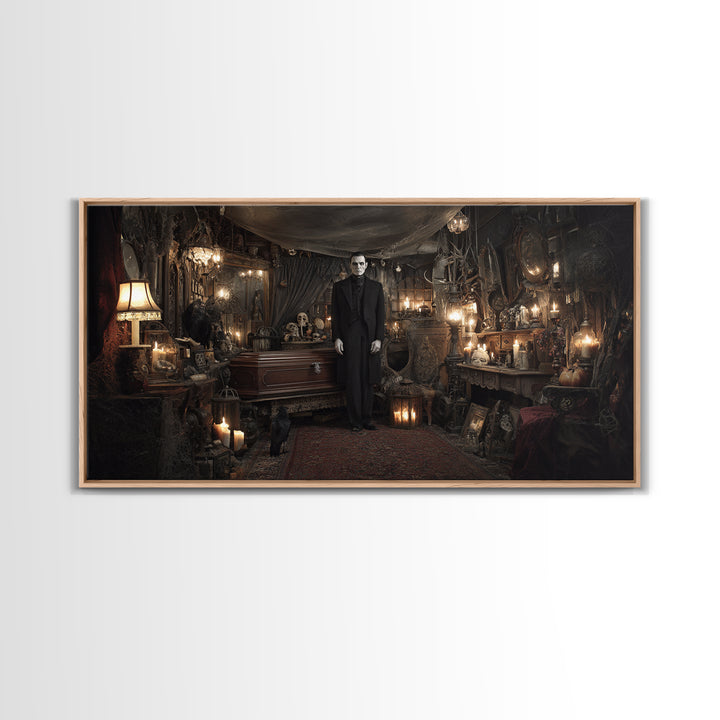 The Sinister Undertaker, Wide Panoramic Art, Dark Fantasy Wall Art, Canvas Print, Halloween Wall Decor, Gothic Home Decor