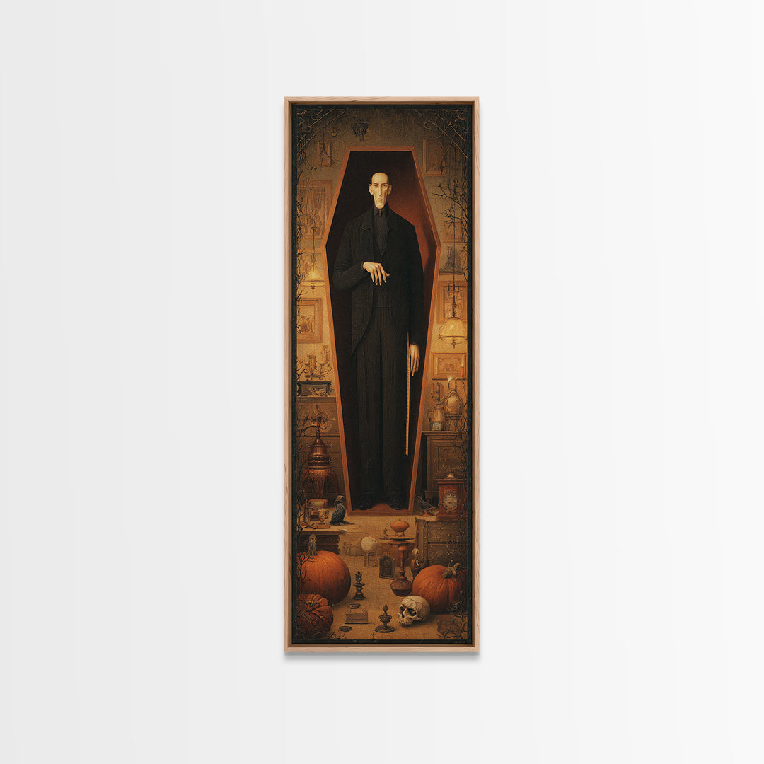 The Sinister Undertaker, Tall Narrow Wall Art, Spooky Home Decor, Canvas Print, Halloween Wall Decor, Gothic Home Decor, Dark Fantasy Art