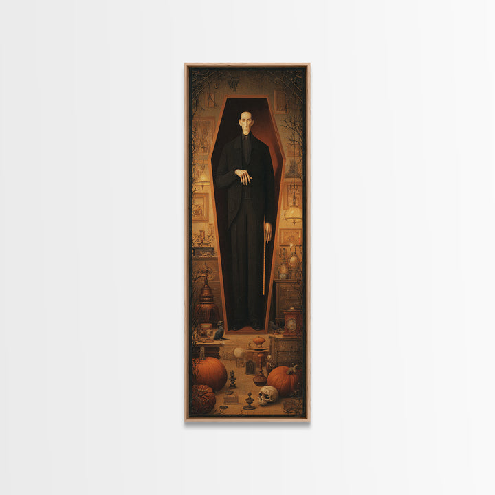 The Sinister Undertaker, Tall Narrow Wall Art, Spooky Home Decor, Canvas Print, Halloween Wall Decor, Gothic Home Decor, Dark Fantasy Art