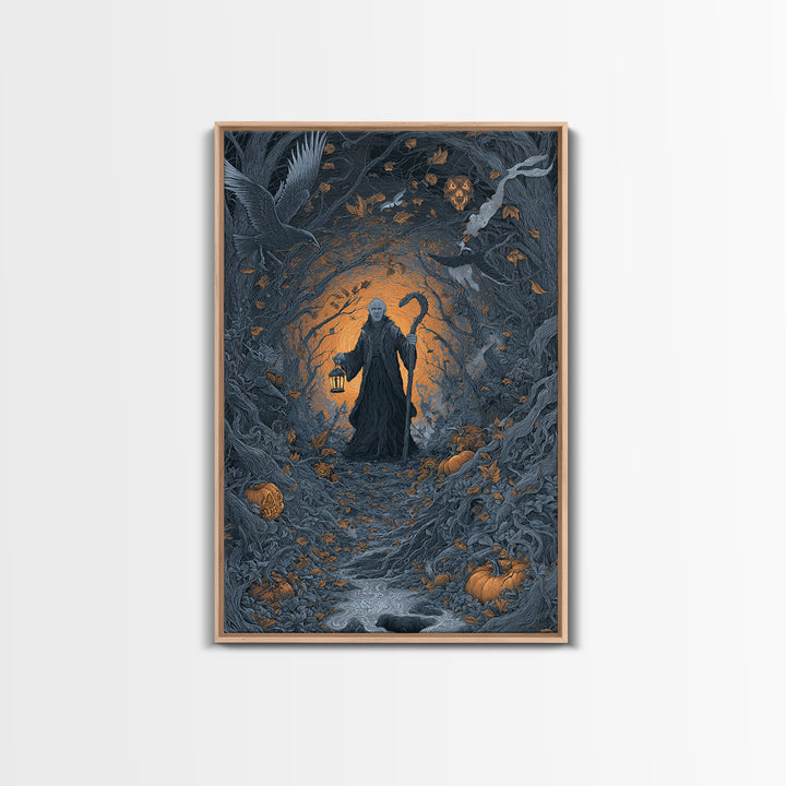 The Lantern Gravedigger, Vertical Wall Art, Dark Halloween Decor, Canvas Print, Halloween Wall Decor, Gothic Home Decor