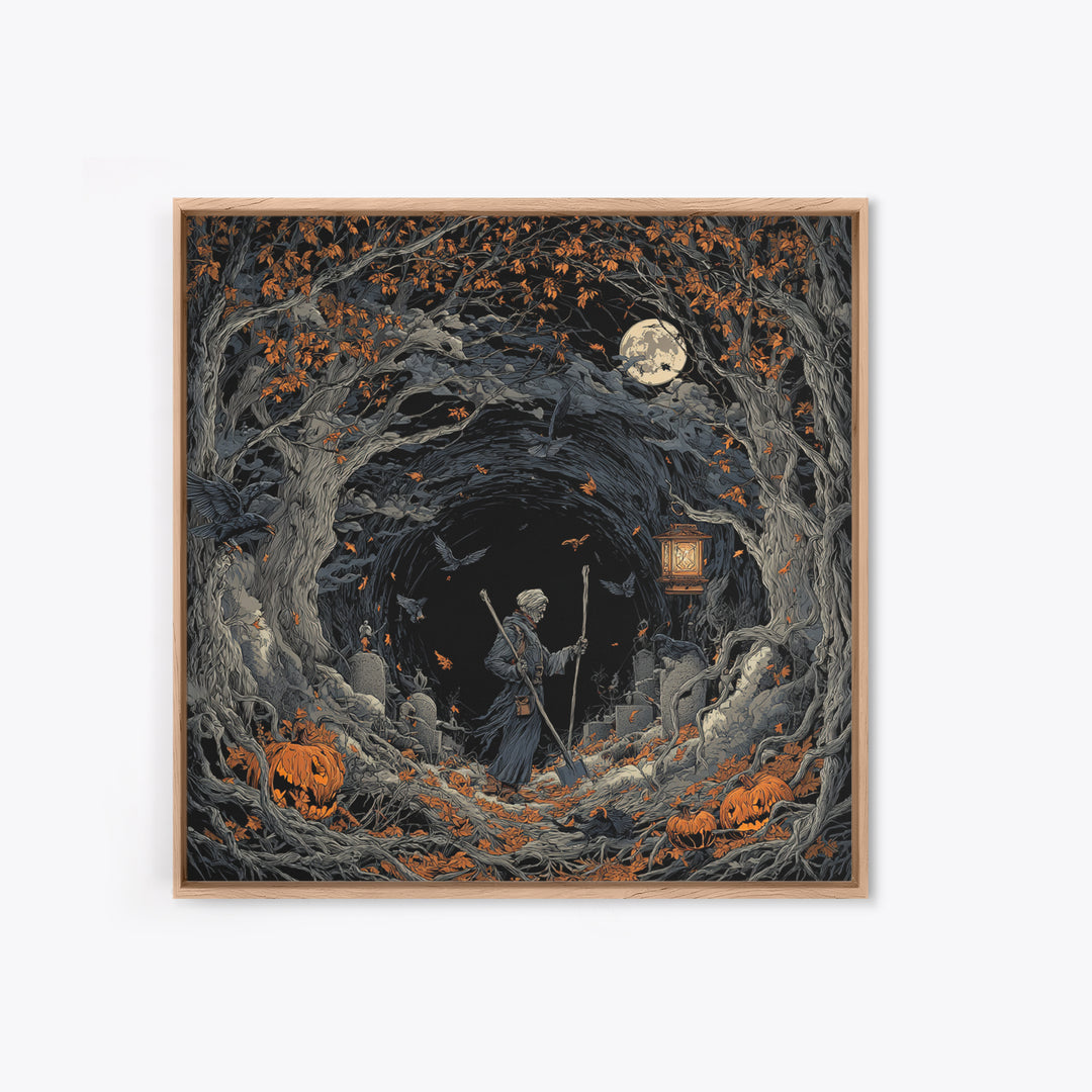 The Lantern Gravedigger, Square Wall Art, Dark Halloween Decor, Canvas Print, Halloween Wall Decor, Gothic Home Decor, Spooky Wall Decor