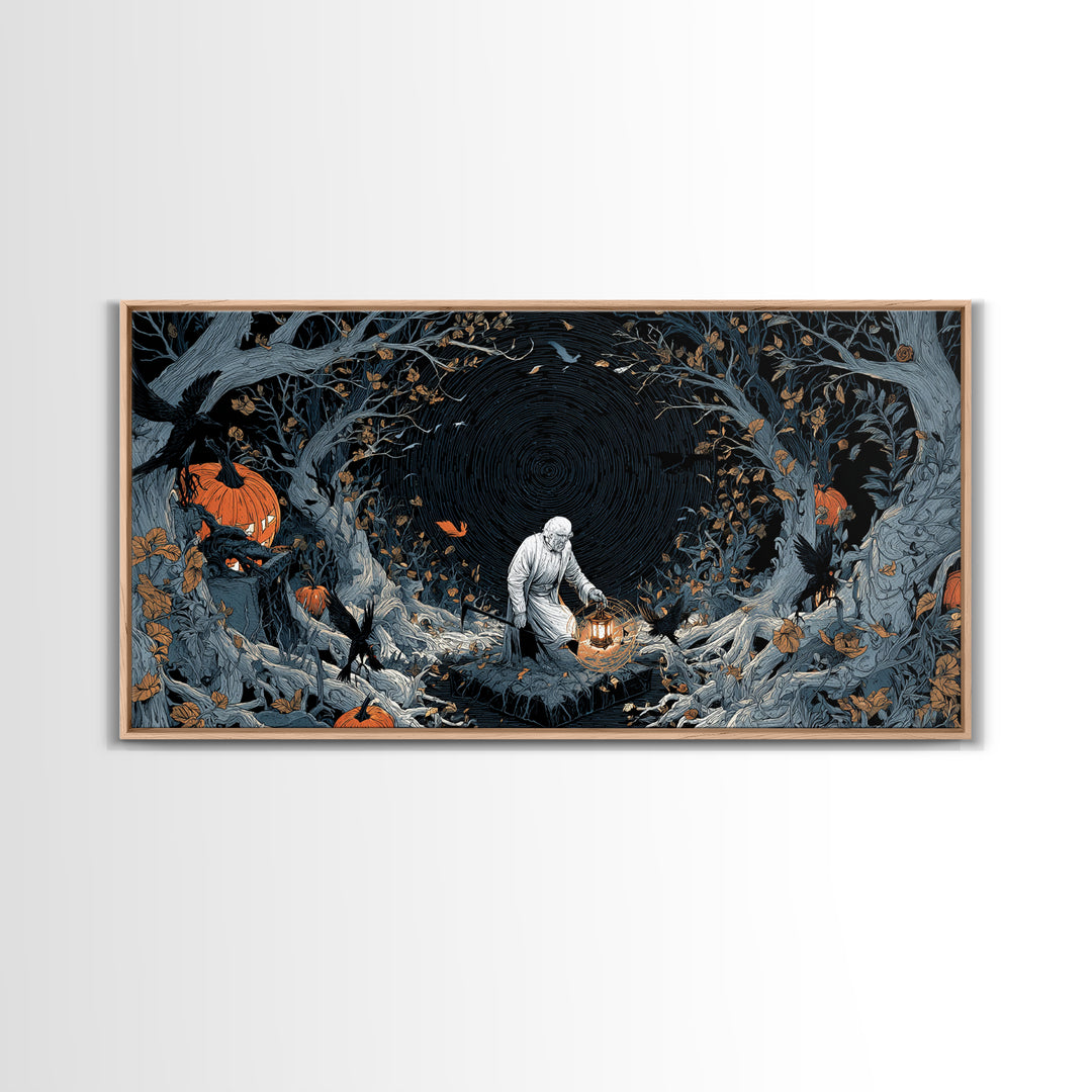 The Lantern Gravedigger, Wide Panoramic Art, Spooky Home Decor, Canvas Print, Halloween Wall Decor, Gothic Home Decor, Spooky Wall Decor