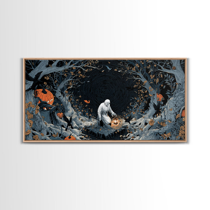 The Lantern Gravedigger, Wide Panoramic Art, Spooky Home Decor, Canvas Print, Halloween Wall Decor, Gothic Home Decor, Spooky Wall Decor