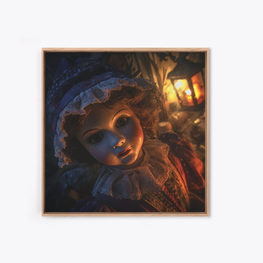The Haunted Porcelain Doll, Square Wall Art, Gothic Horror Wall Art, Framed Canvas Print, Halloween Wall Decor, Gothic Home Decor