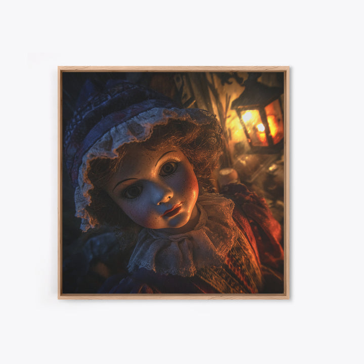 The Haunted Porcelain Doll, Square Wall Art, Gothic Horror Wall Art, Framed Canvas Print, Halloween Wall Decor, Gothic Home Decor