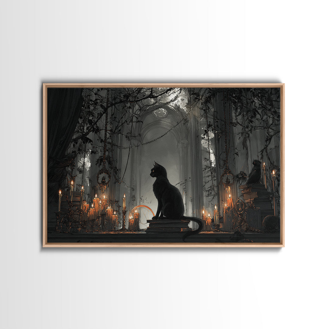 The Black Cat Familiar, Landscape Wall Art, Spooky Home Decor, Canvas Print, Halloween Wall Decor, Gothic Home Decor, Collectible Wall Decor