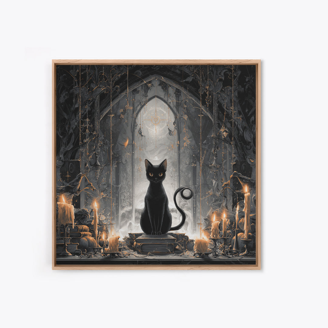 The Black Cat Familiar, Square Wall Art, Spooky Home Decor, Canvas Print, Halloween Wall Decor, Gothic Home Decor, Spooky Wall Decor