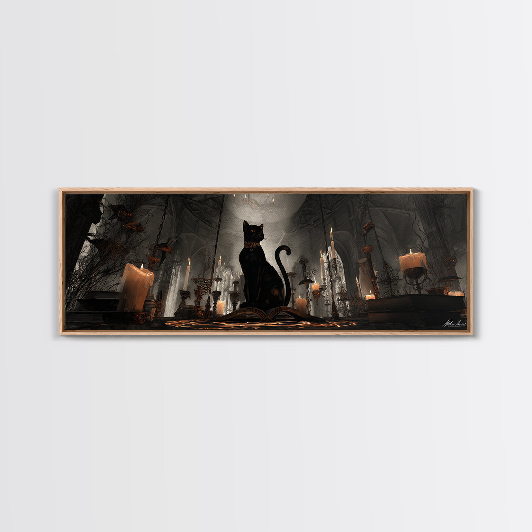 The Black Cat Familiar, Extra Wide Wall Art, Spooky Home Decor, Canvas Print, Halloween Wall Decor, Gothic Home Decor, Spooky Wall Decor