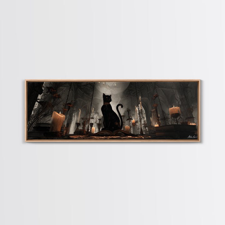 The Black Cat Familiar, Extra Wide Wall Art, Spooky Home Decor, Canvas Print, Halloween Wall Decor, Gothic Home Decor, Spooky Wall Decor