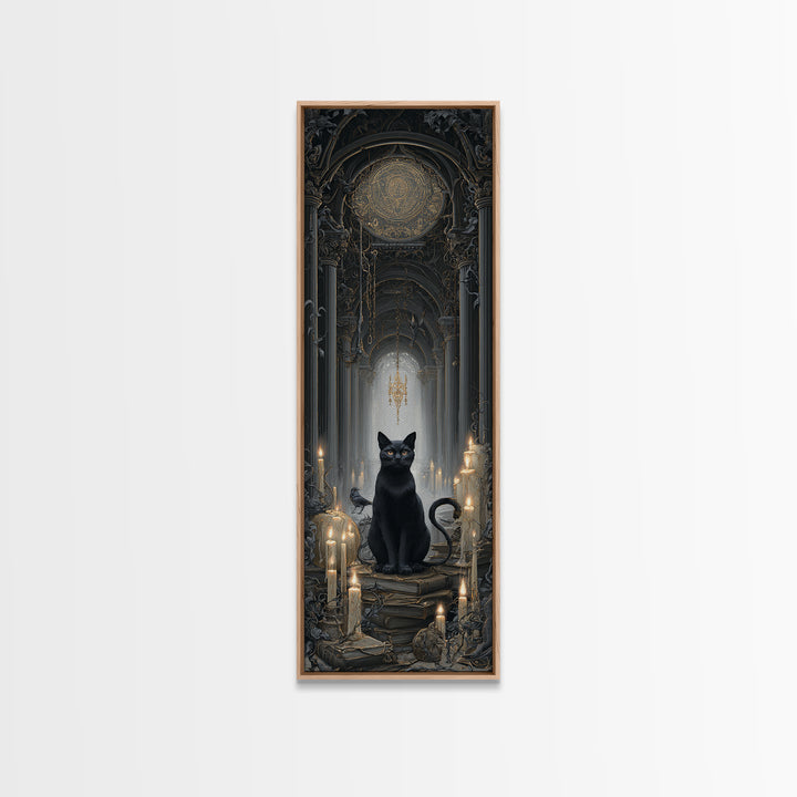 The Black Cat Familiar, Tall Narrow Wall Art, Dark Fantasy Wall Art, Canvas Print, Halloween Wall Decor, Gothic Home Decor