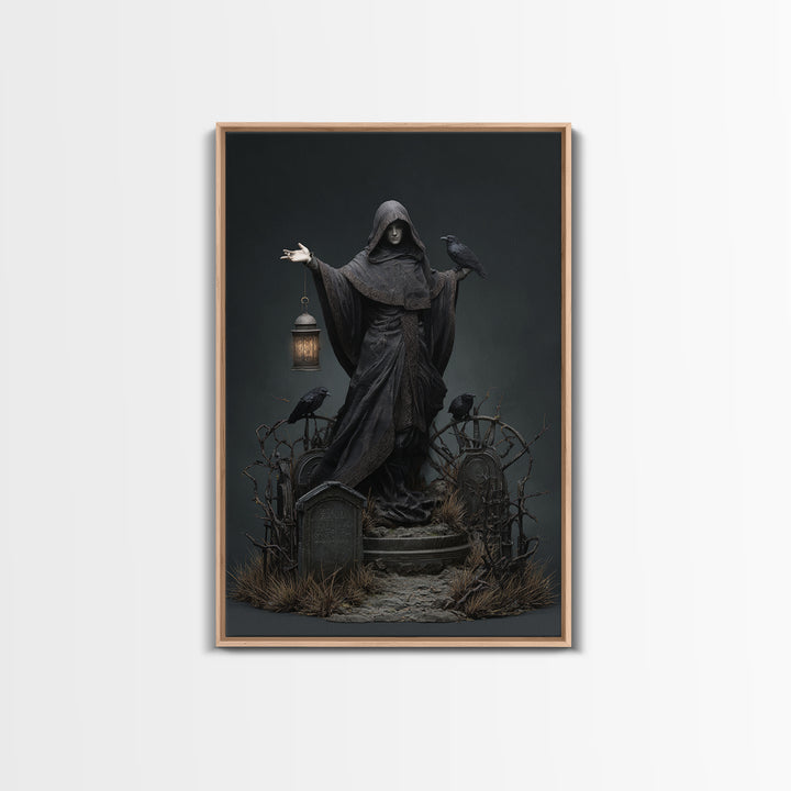 The Raven Keeper, Vertical Wall Art, Gothic Horror Wall Art, Framed Canvas Print, Halloween Wall Decor, Gothic Home Decor, Spooky Wall Decor
