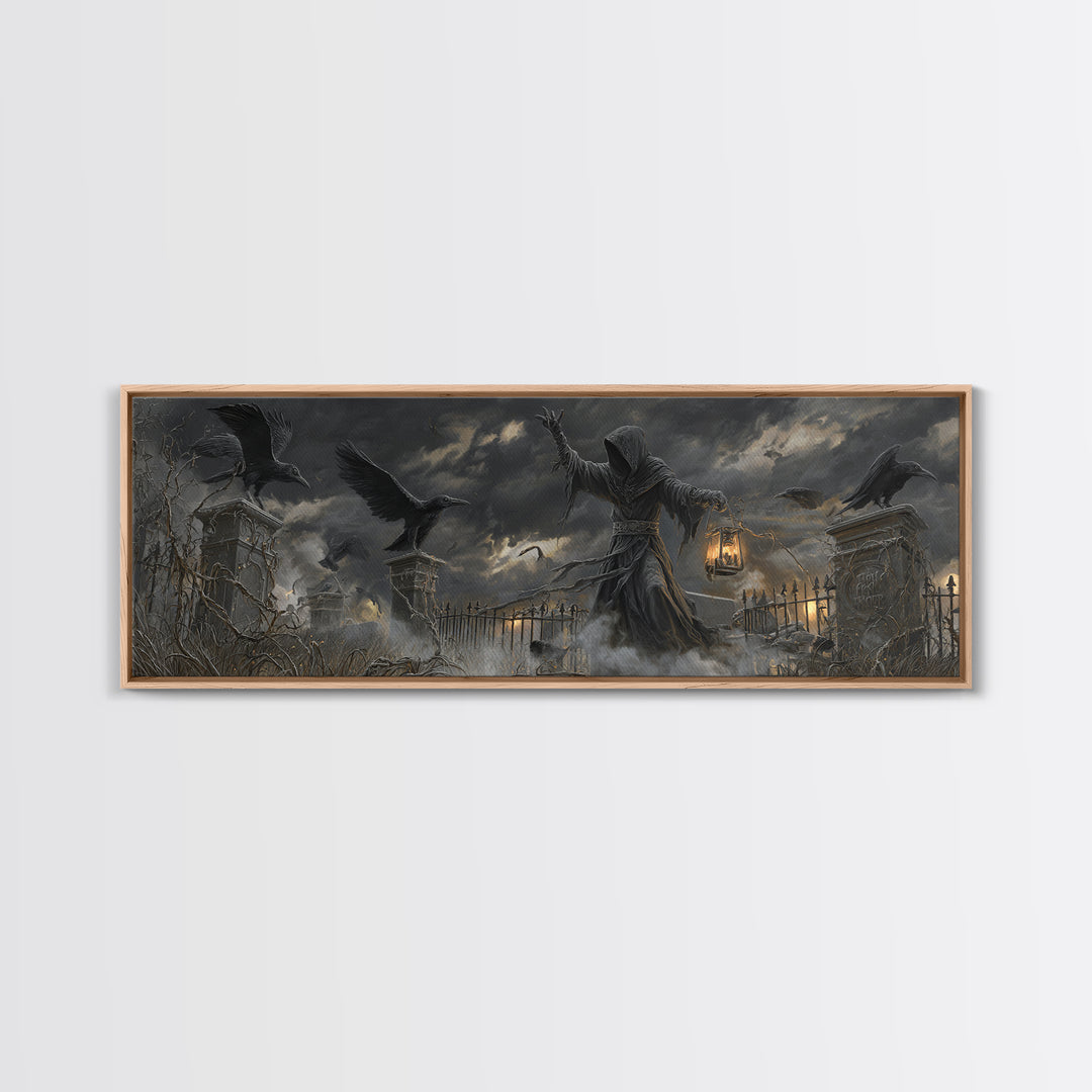 The Raven Keeper, Extra Wide Wall Art, Spooky Home Decor, Canvas Print, Halloween Wall Decor, Gothic Home Decor, Spooky Wall Decor