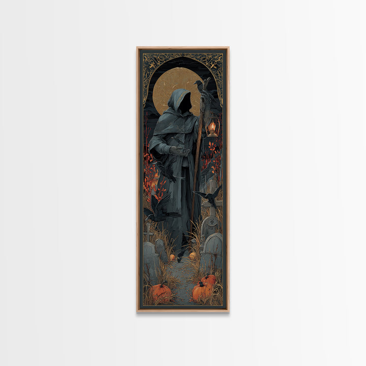 The Raven Keeper, Tall Narrow Wall Art, Haunted Gothic Art, Framed Canvas Print, Halloween Wall Decor, Gothic Home Decor, Halloween Wall Art