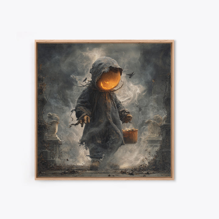The Pumpkin-Headed Child, Square Wall Art, Haunted Gothic Art, Framed Canvas Print, Halloween Wall Decor, Gothic Home Decor