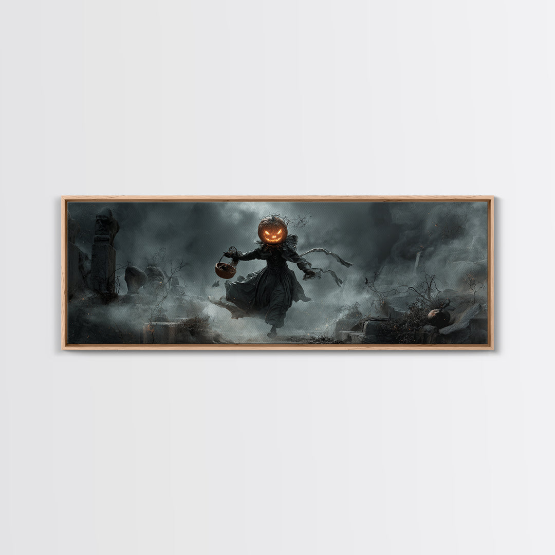 The Pumpkin-Headed Child, Extra Wide Wall Art, Dark Fantasy Wall Art, Canvas Print, Halloween Wall Decor, Gothic Home Decor