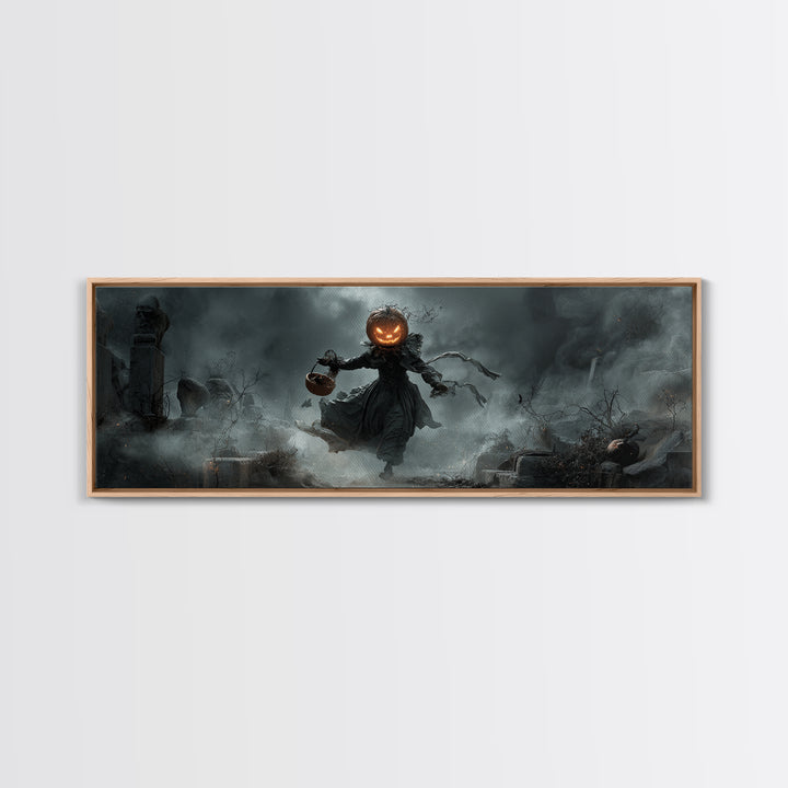 The Pumpkin-Headed Child, Extra Wide Wall Art, Dark Fantasy Wall Art, Canvas Print, Halloween Wall Decor, Gothic Home Decor