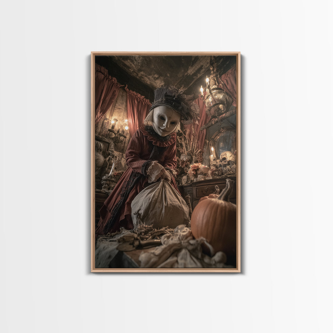 The Masked Candy Collector, Vertical Wall Art, Spooky Home Decor, Canvas Print, Halloween Wall Decor, Gothic Home Decor, Spooky Wall Decor