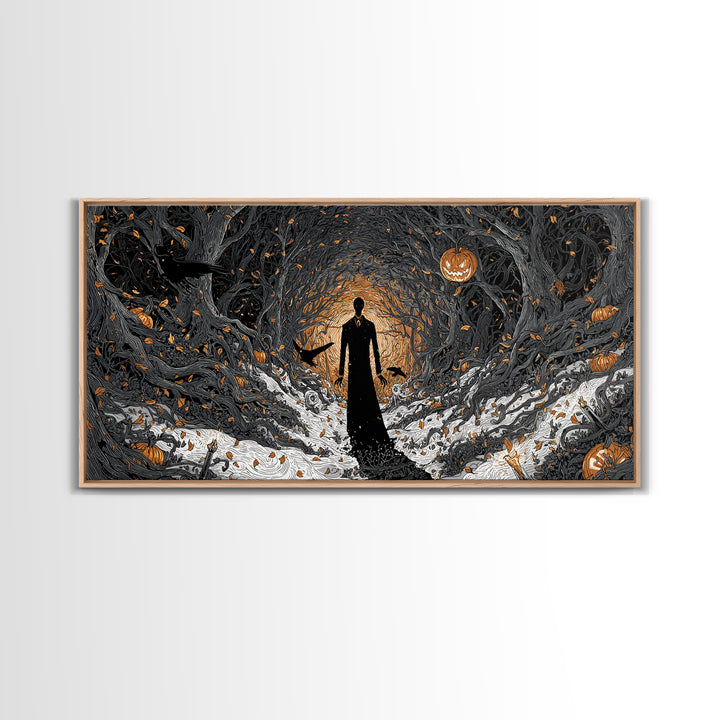The Shadow Person, Wide Panoramic Art, Dark Halloween Decor, Canvas Print, Halloween Wall Decor, Gothic Home Decor, Collectible Wall Decor