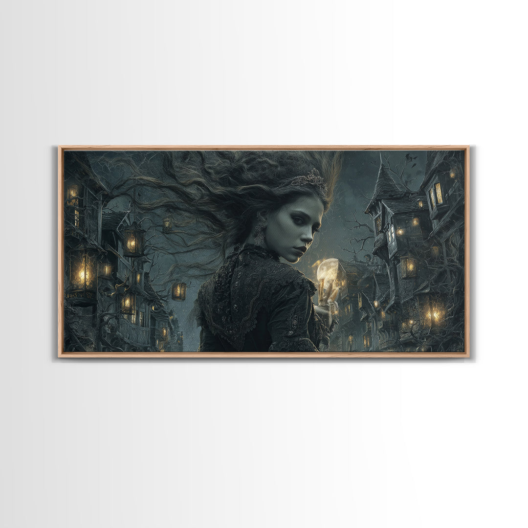 The Banshee Singer, Wide Panoramic Art, Macabre Wall Art, Framed Canvas Print, Halloween Wall Decor, Gothic Home Decor, Spooky Wall Decor