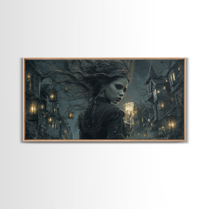 The Banshee Singer, Wide Panoramic Art, Macabre Wall Art, Framed Canvas Print, Halloween Wall Decor, Gothic Home Decor, Spooky Wall Decor