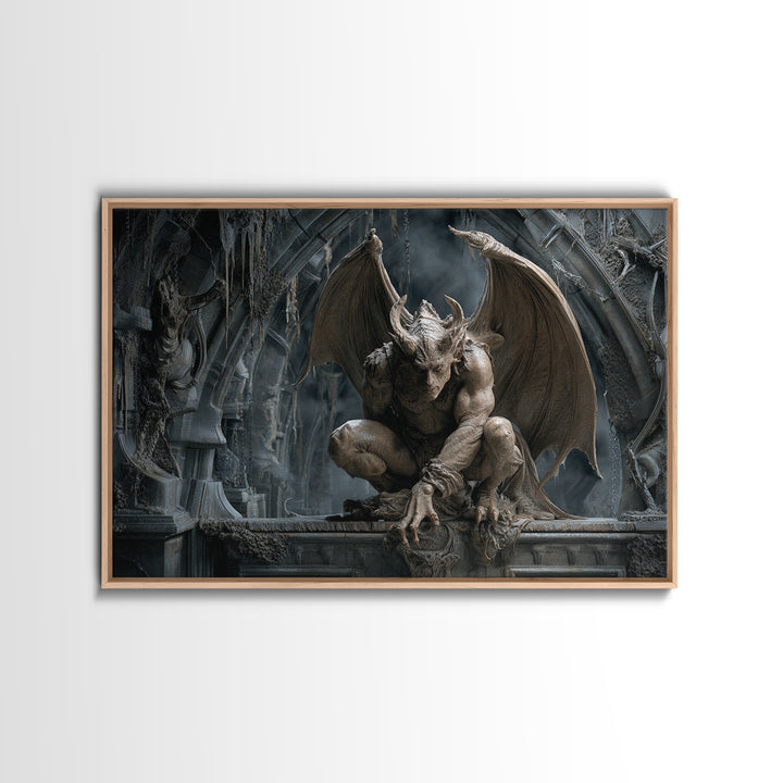 The Gargoyle Sentinel, Landscape Wall Art, Spooky Home Decor, Canvas Print, Halloween Wall Decor, Gothic Home Decor, Halloween Wall Art
