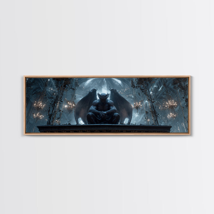 The Gargoyle Sentinel, Extra Wide Wall Art, Macabre Wall Art, Framed Canvas Print, Halloween Wall Decor, Gothic Home Decor, Halloween Decor