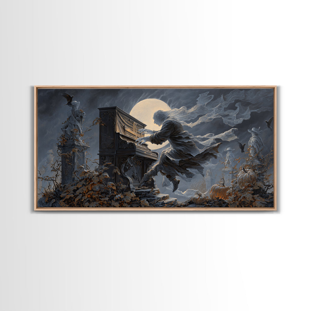 The Phantom Organist, Wide Panoramic Art, Haunted Gothic Art, Framed Canvas Print, Halloween Wall Decor, Gothic Home Decor
