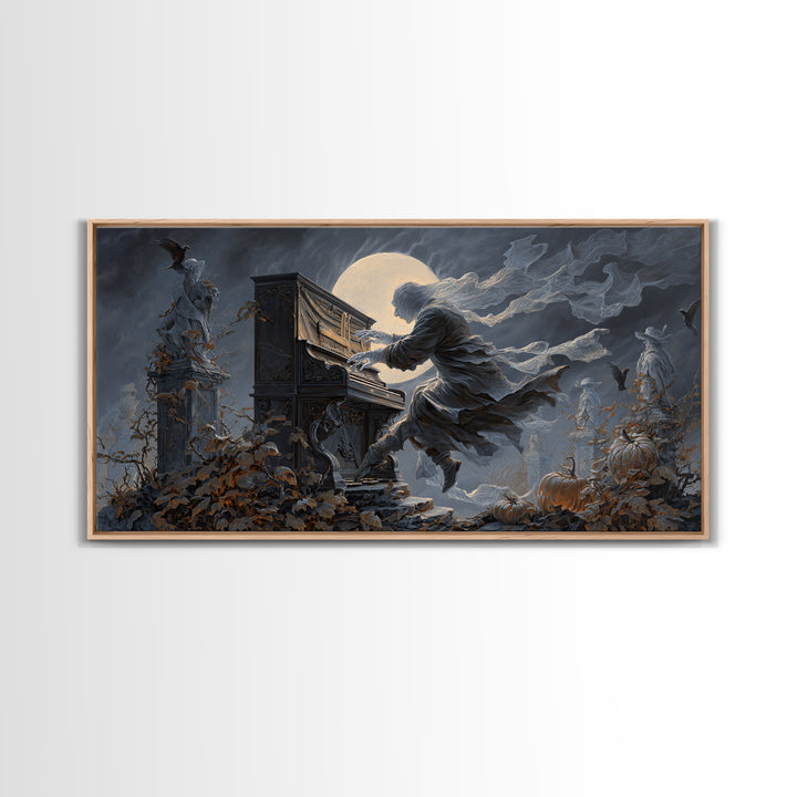 The Phantom Organist, Wide Panoramic Art, Haunted Gothic Art, Framed Canvas Print, Halloween Wall Decor, Gothic Home Decor