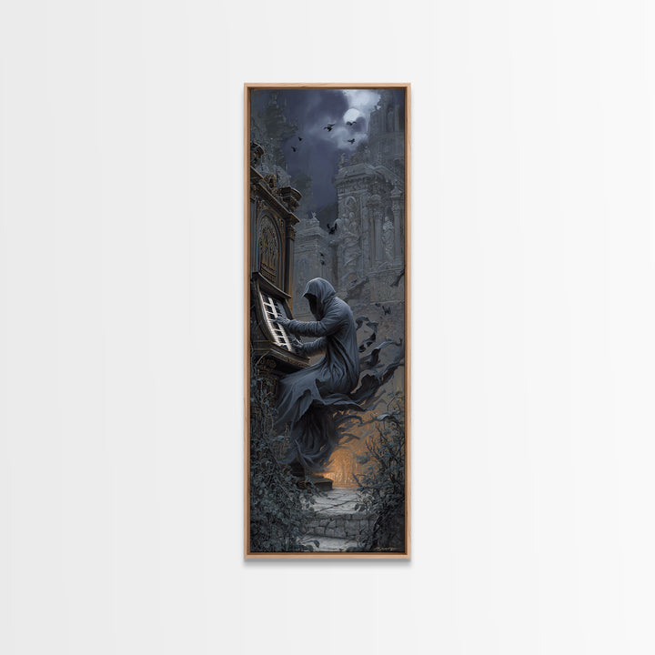 The Phantom Organist, Tall Narrow Wall Art, Haunted Gothic Art, Framed Canvas Print, Halloween Wall Decor, Gothic Home Decor