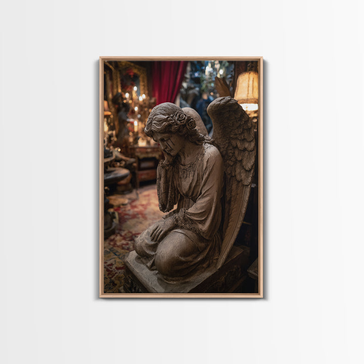 The Weeping Cemetery Angel, Vertical Wall Art, Haunted Gothic Art, Framed Canvas Print, Halloween Wall Decor, Gothic Home Decor