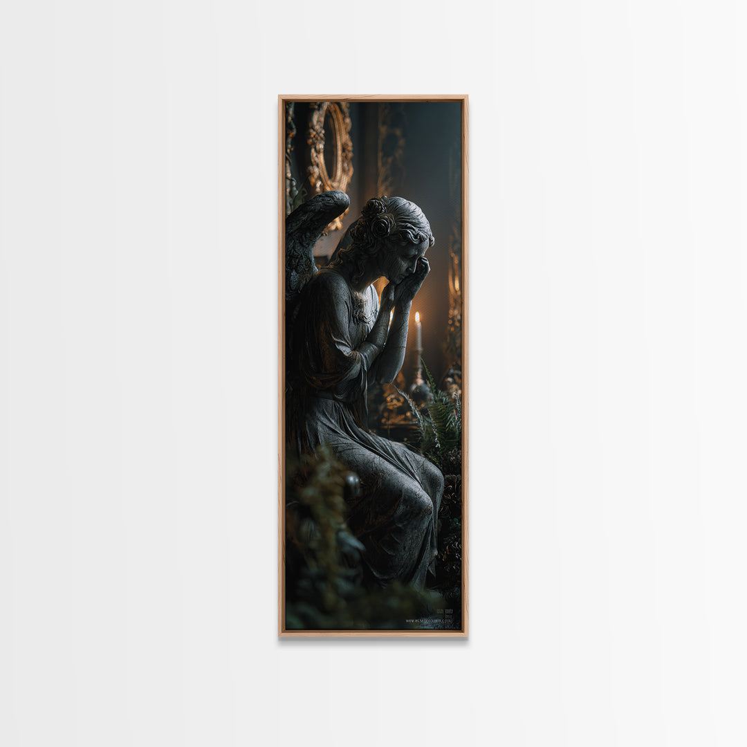 The Weeping Cemetery Angel, Tall Narrow Wall Art, Dark Halloween Decor, Canvas Print, Halloween Wall Decor, Gothic Home Decor