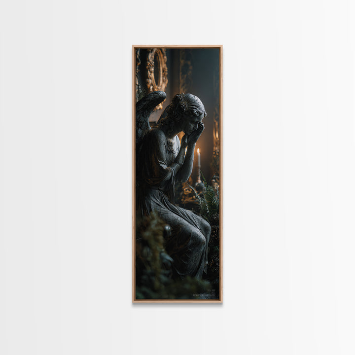 The Weeping Cemetery Angel, Tall Narrow Wall Art, Dark Halloween Decor, Canvas Print, Halloween Wall Decor, Gothic Home Decor