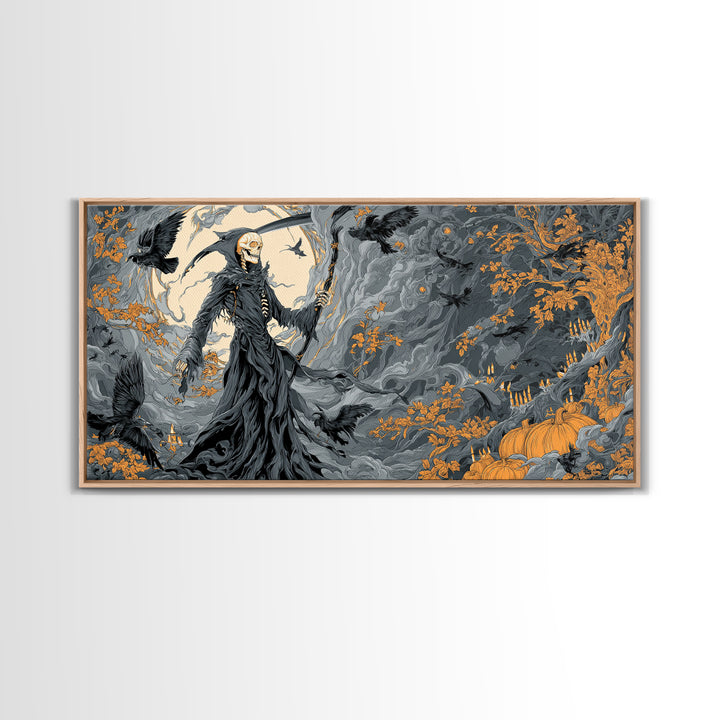 The Fog-Bound Reaper, Wide Panoramic Art, Spooky Home Decor, Canvas Print, Halloween Wall Decor, Gothic Home Decor, Statement Wall Art