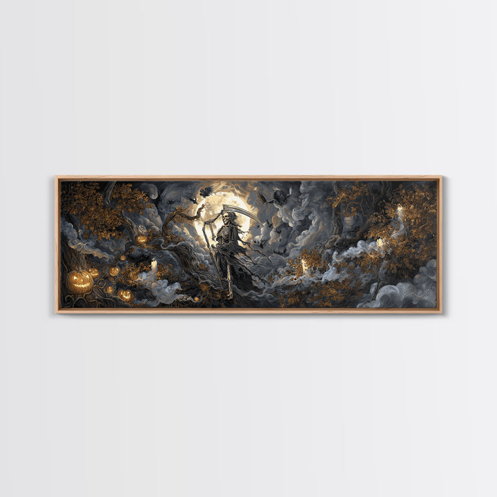 The Fog-Bound Reaper, Extra Wide Wall Art, Haunted Gothic Art, Framed Canvas Print, Halloween Wall Decor, Gothic Home Decor