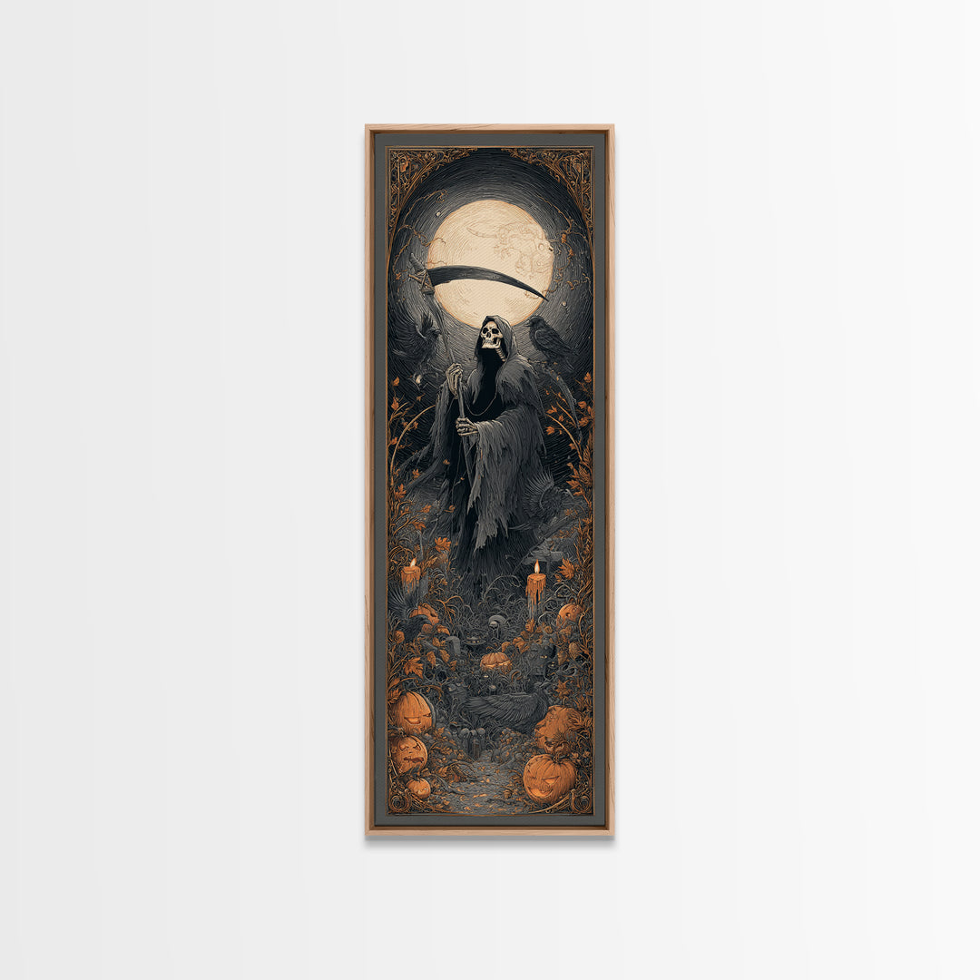 The Fog-Bound Reaper, Tall Narrow Wall Art, Spooky Home Decor, Canvas Print, Halloween Wall Decor, Gothic Home Decor, Halloween Wall Art