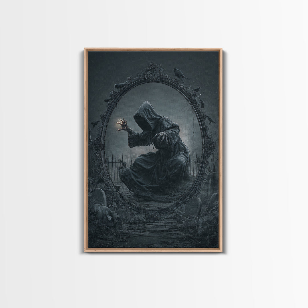 The Mirror Spirit, Vertical Wall Art, Gothic Horror Wall Art, Framed Canvas Print, Halloween Wall Decor, Gothic Home Decor, Macabre Wall Art