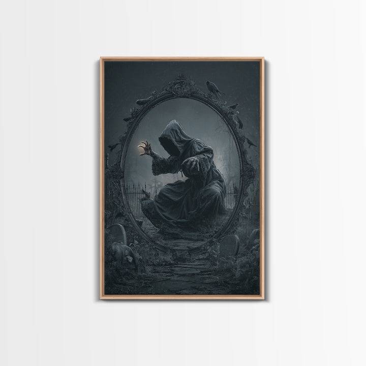 The Mirror Spirit, Vertical Wall Art, Gothic Horror Wall Art, Framed Canvas Print, Halloween Wall Decor, Gothic Home Decor, Macabre Wall Art