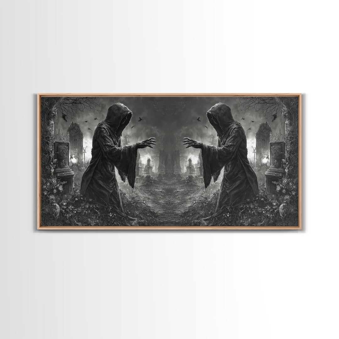 The Mirror Spirit, Wide Panoramic Art, Spooky Home Decor, Canvas Print, Halloween Wall Decor, Gothic Home Decor, Collectible Wall Decor