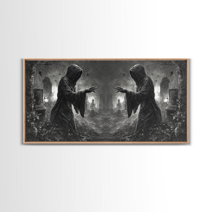 The Mirror Spirit, Wide Panoramic Art, Spooky Home Decor, Canvas Print, Halloween Wall Decor, Gothic Home Decor, Collectible Wall Decor