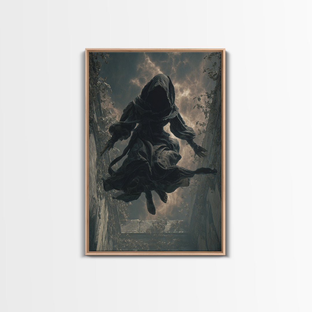 The Attic Whisperer, Vertical Wall Art, Haunted Gothic Art, Framed Canvas Print, Halloween Wall Decor, Gothic Home Decor, Spooky Wall Decor