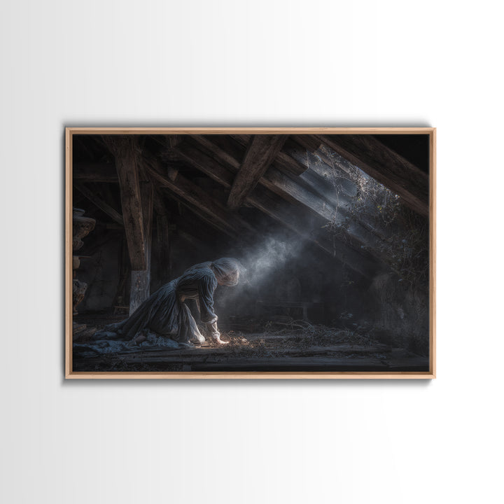 The Attic Whisperer, Landscape Wall Art, Haunted Gothic Art, Framed Canvas Print, Halloween Wall Decor, Gothic Home Decor, Horror Wall Art
