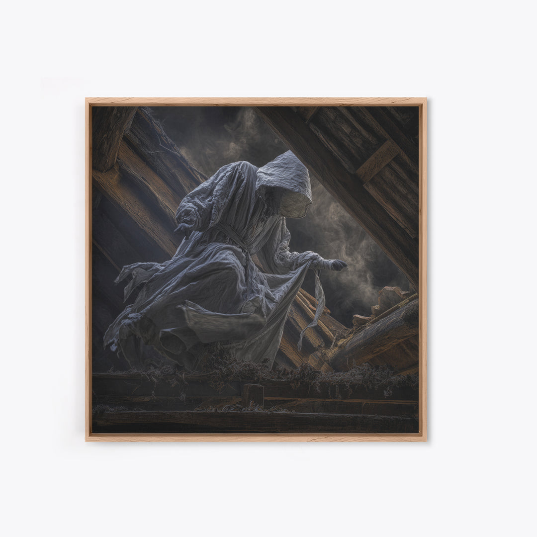 The Attic Whisperer, Square Wall Art, Gothic Horror Wall Art, Framed Canvas Print, Halloween Wall Decor, Gothic Home Decor