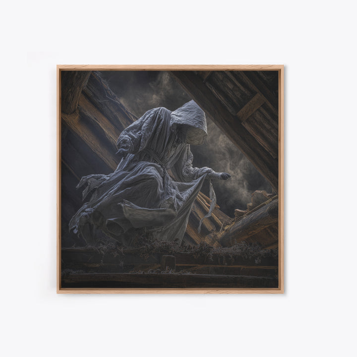 The Attic Whisperer, Square Wall Art, Gothic Horror Wall Art, Framed Canvas Print, Halloween Wall Decor, Gothic Home Decor